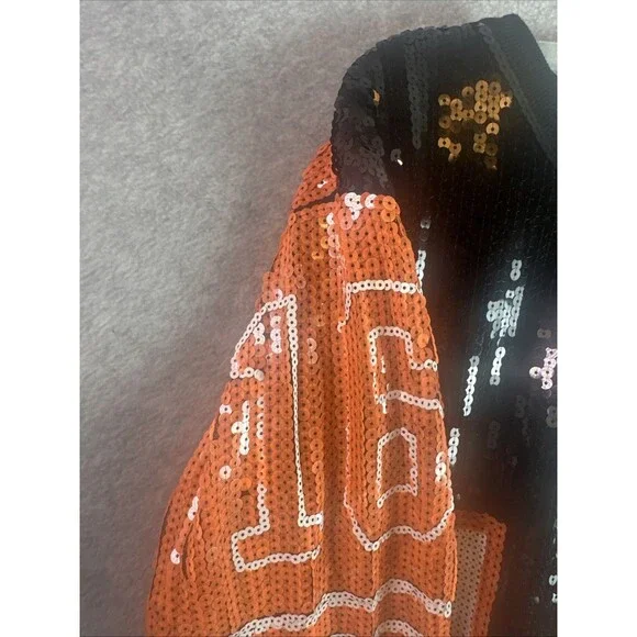 Sequin Game Day Jersey T-Shirt Orange White Black Sports Glamour Costume OS - Picture 2 of 7